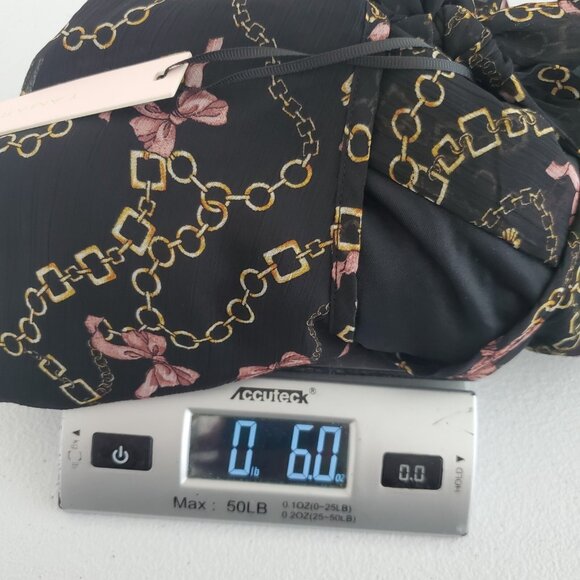 Tamara H. Womens Black Gold Status Chain Pink Bow Blouse Size XL Tie Neck Whimsy - Picture 11 of 12